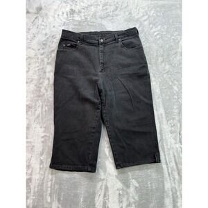 Lee Jeans Women Sz 14 M Black Capri Crop Split Cuff Y2K Stretch Beach Walking